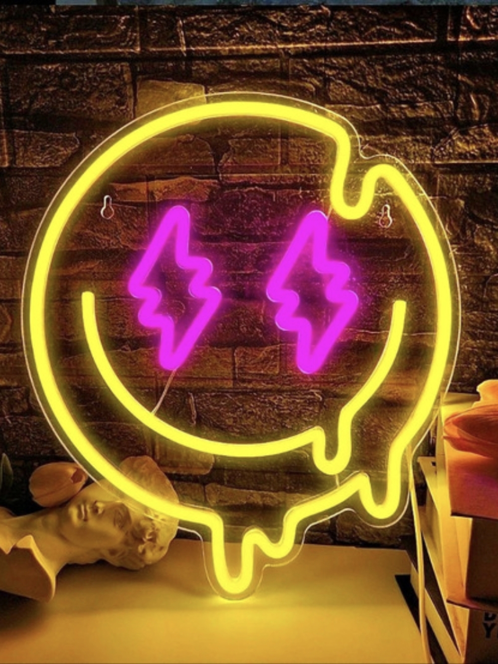 Neon Lightning Smile Wall Sign Yellow & Pink